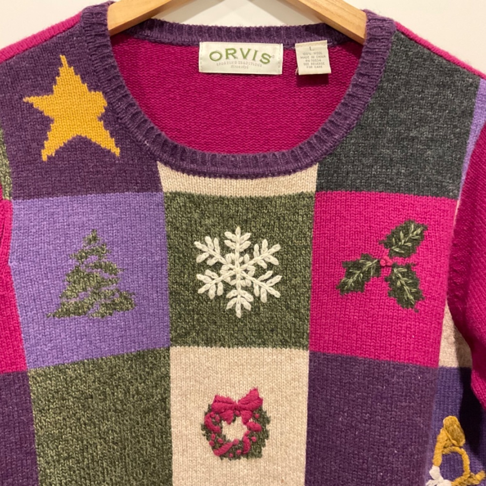 ORVIS Christmas Sweater Vintage 100% Wool Women’s Size Large - Picture 3 of 13